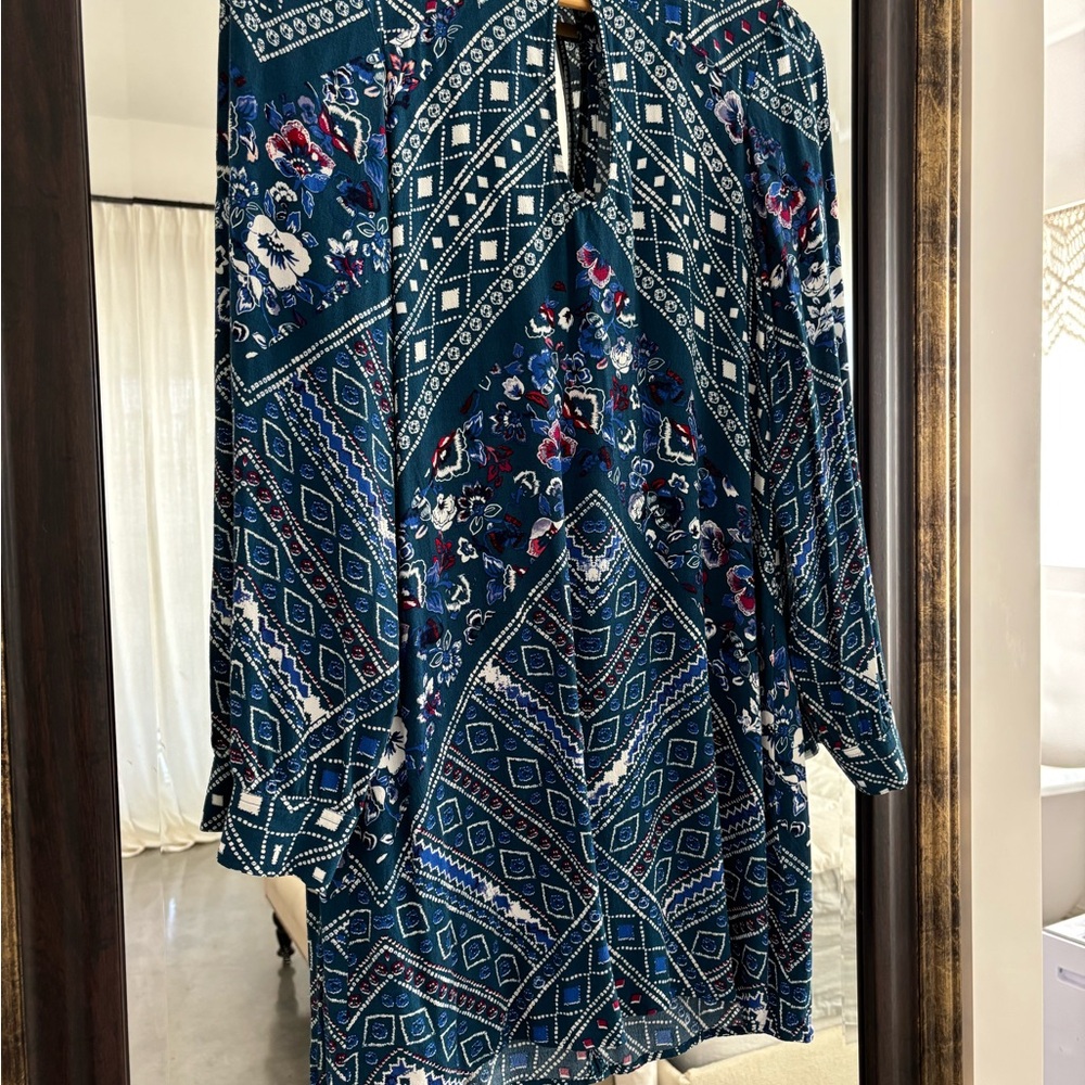 Express Blue A-Line Dress with Bishop Sleeves